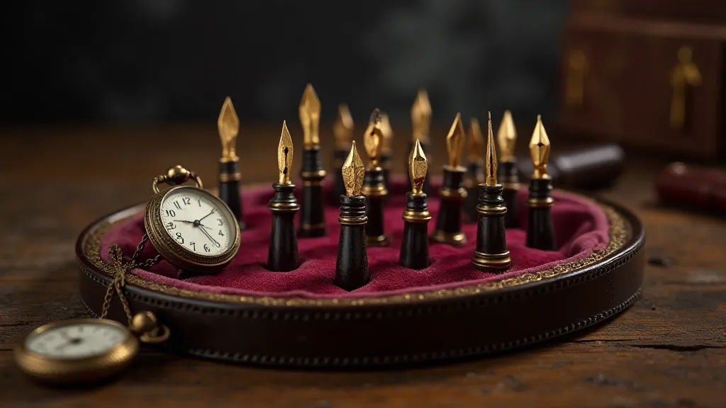 Collection of antique fountain pen nibs and a pocket watch