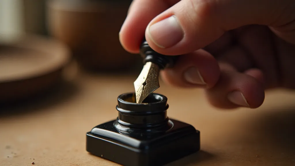 Hand Dipping Nib in Ink