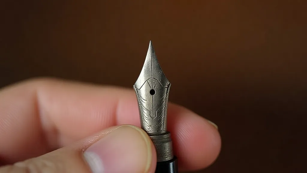 Antique fountain pen nib held in hand