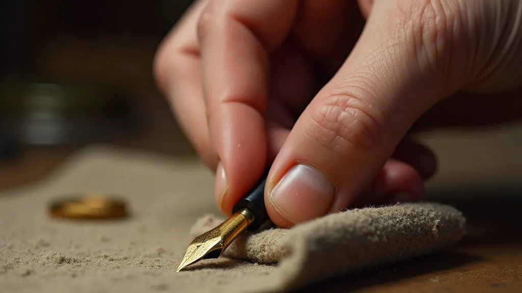 Hand polishing a vintage fountain pen nib