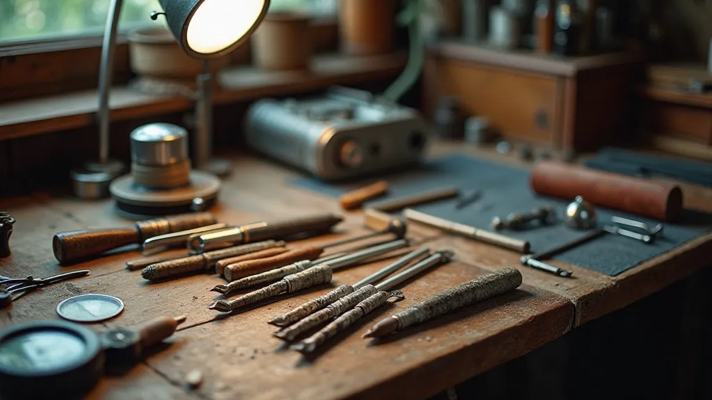 Workbench with tools for fountain pen repair