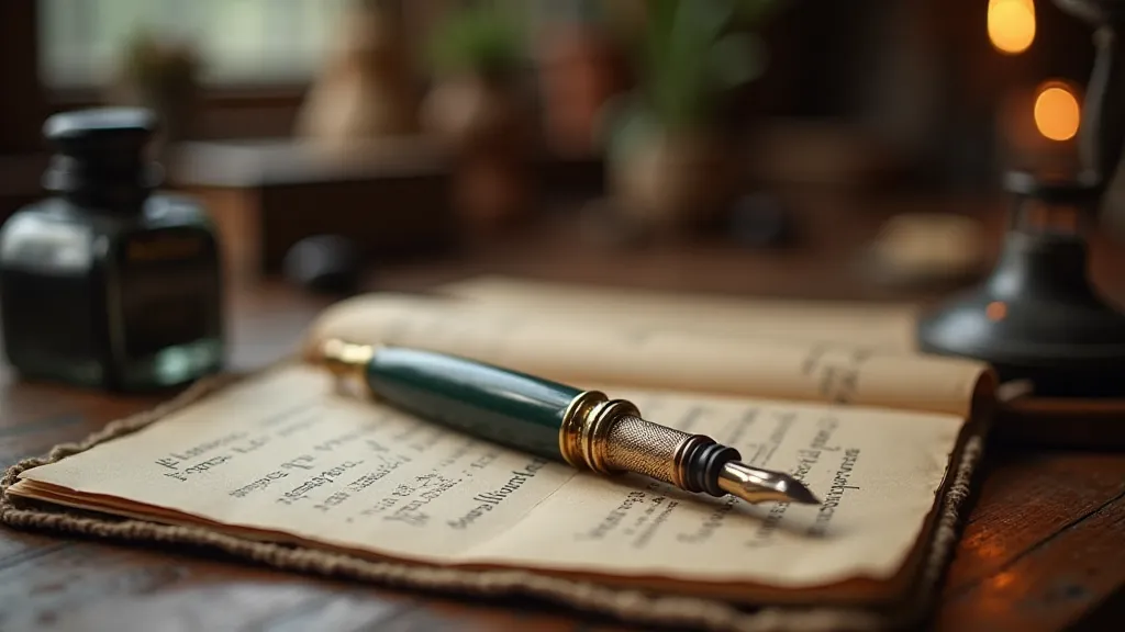 Vintage pen and writing tools on a wooden desk