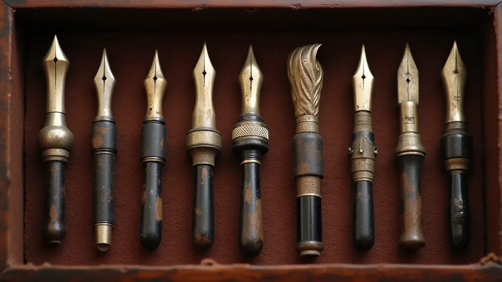 A collection of vintage fountain pen nibs.