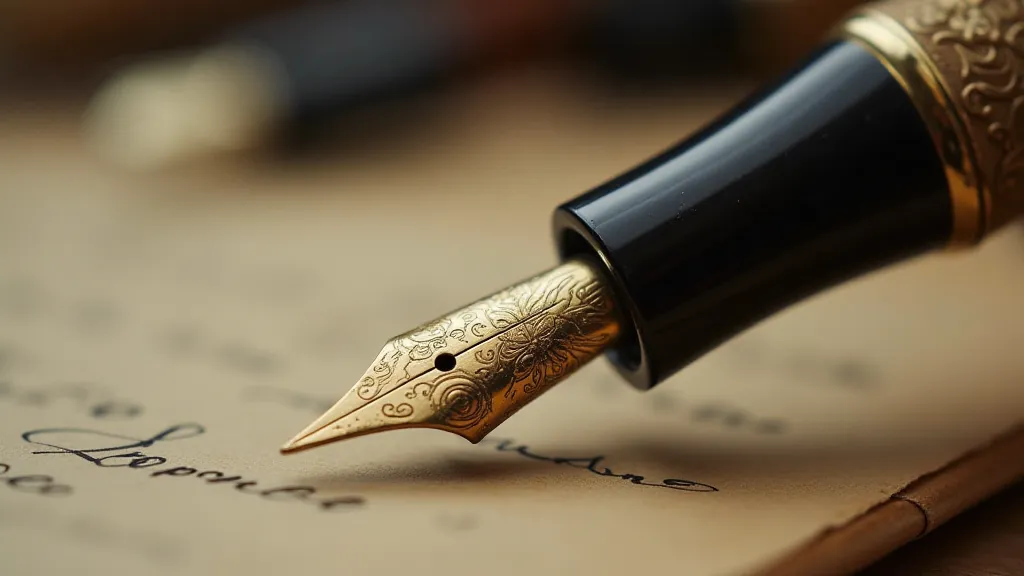 Vintage gold nib with floral engraving.