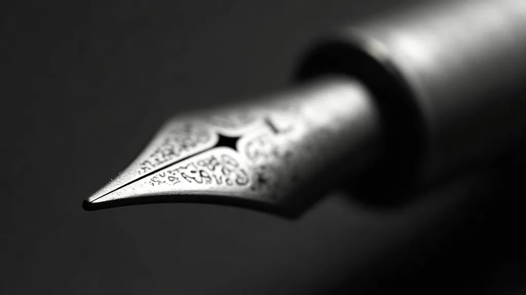 Macro photograph of a vintage fountain pen nib