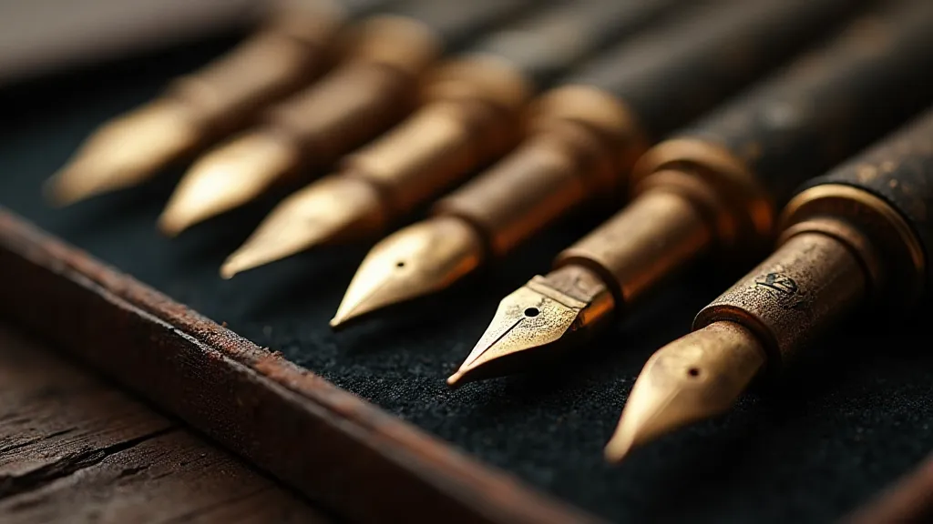 Vintage nib collection on velvet tray