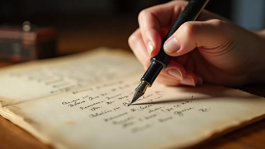 Hand writing with a vintage fountain pen